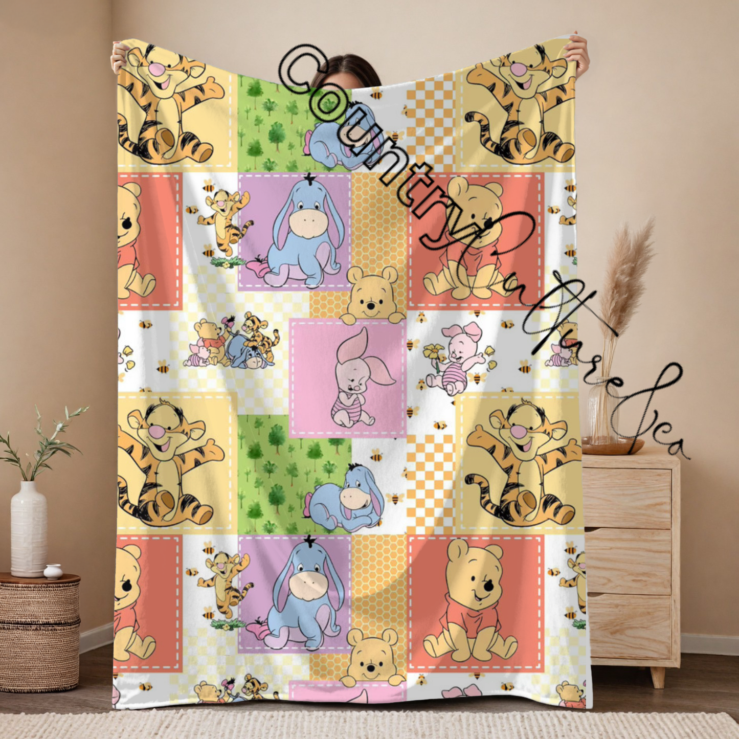 Winnie the Pooh patchwork throw Blanket